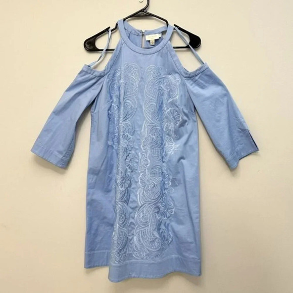 Ted Baker Jettas Embroidered Cold Shoulder Dress Baby Blue Size 1 - Picture 3 of 16